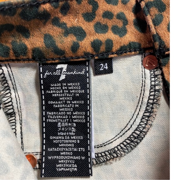 7 For All Mankind Leopard Coated High Rise Slim Fit Kick Flare Jeans 24 - Picture 7 of 8